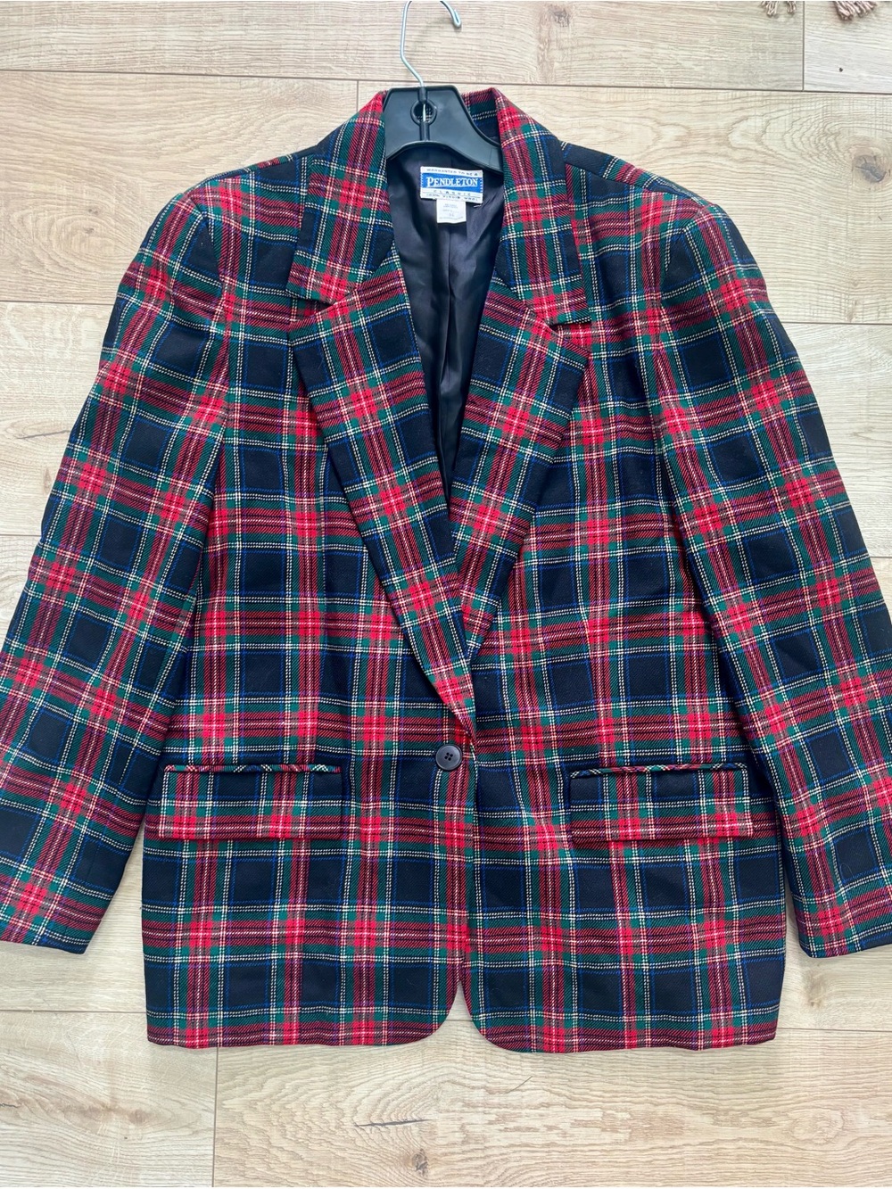 VintagPendleton Red & Green Tartan Wool Blazer Preppy Classic Luxury Virgin Wool
